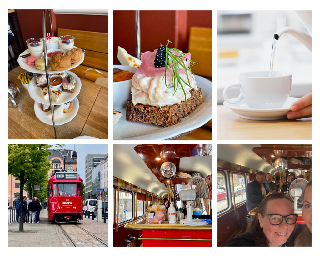 Kesäkuun valoja ja varjoja. Kuvassa teetarjoilua Ateneumissa sekä Spårakoff ulkoa ja sisältä. 