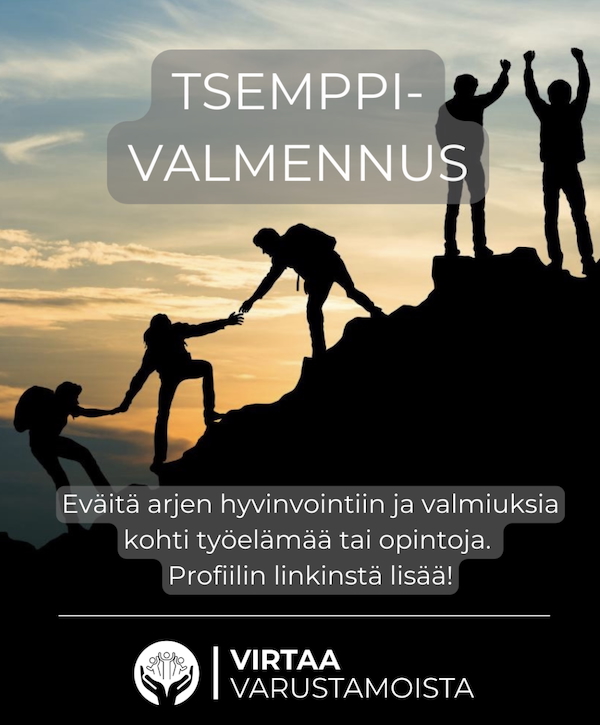 Haasteita vai mahdollisuuksia. Kuvassa Tsemppi-valmennuksen mainos Virtaa Varustamoissa hankkeessa.